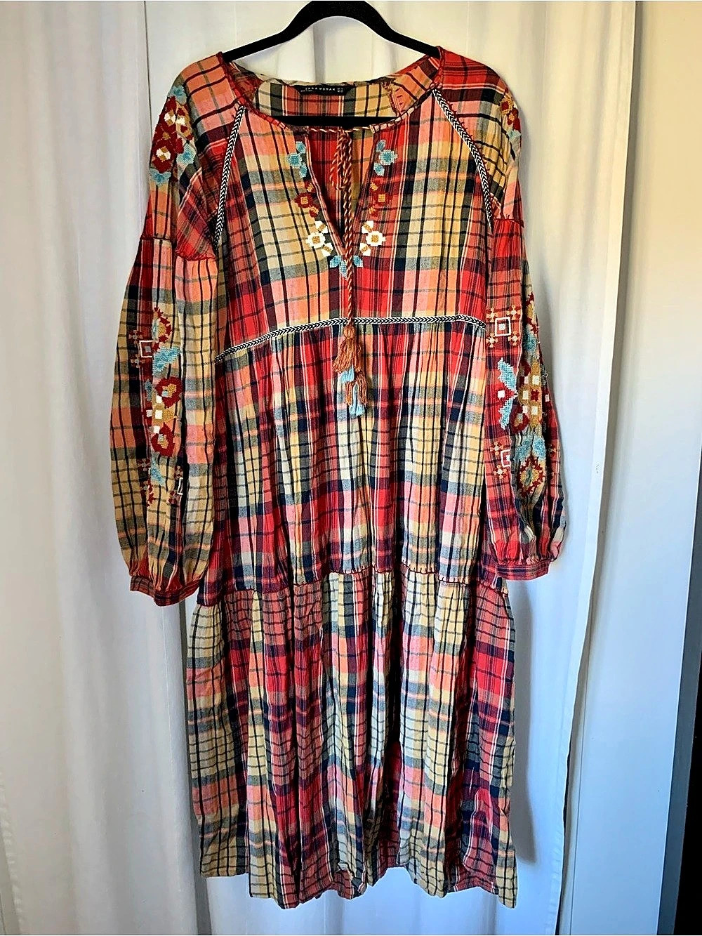 Zara Women’s Plaid Embroidered Dress Size XL